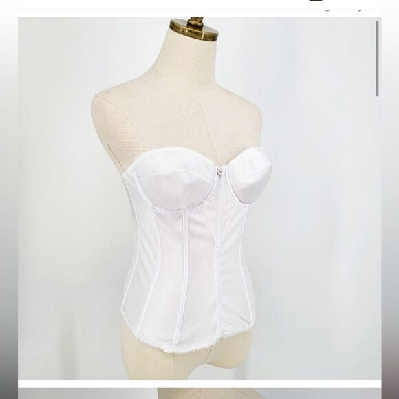 Dominique Satin Corset Bra Top‎ Clasp Up Back White Straps 34C Bridal - Picture 1 of 8